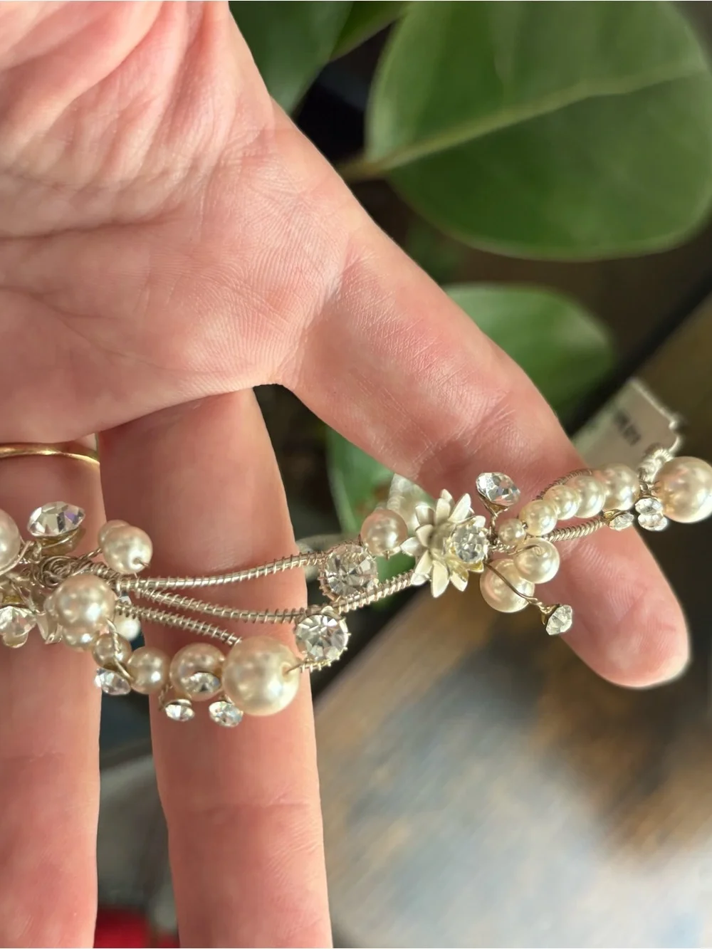 Pearl & Crystal Floral Moldable Bridal Hair Piece Silver Metal
